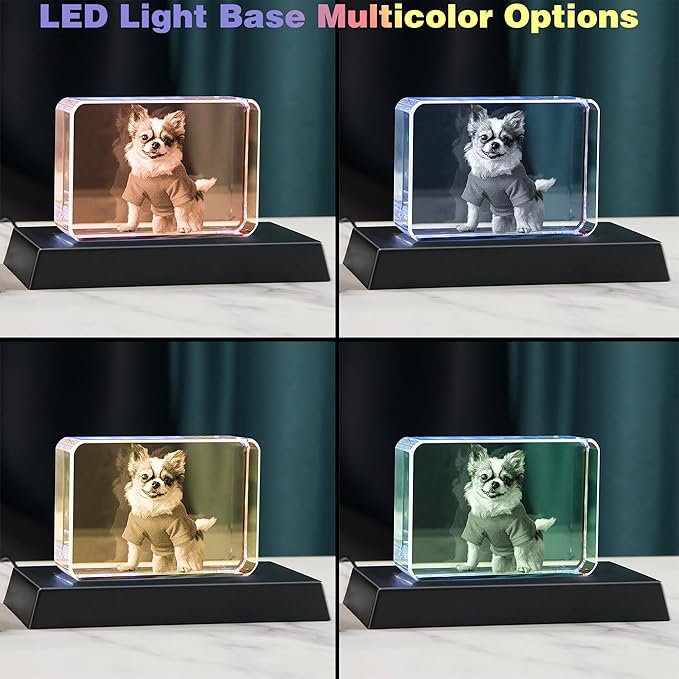 Pet Memorial Gift for Dogs Or Cats, 3D Crystal Photo,Dog Memorial Gifts,Personalized Crystal Photo Frame,Customized 3D Picture in Crystal Gifts