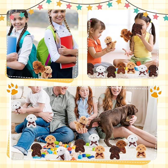 Sosation 20 Pcs 4.72 Inch Mini Puppy Stuffed Animal Adopt a Puppy Favors Small Push Dogs Bulk Valentines Party Gifts for Kids Birthday Easter Fillers Carnival Prize (Bows,Multicolor)