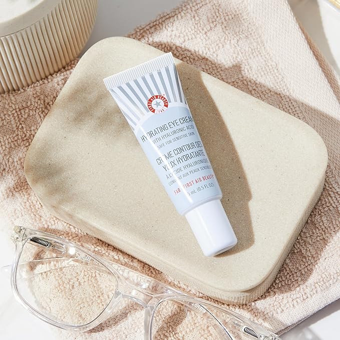 First Aid Beauty - Hydrating Eye Cream with Hyaluronic Acid, Nourishing Eye Cream that Provides 24 hours of Hydration, Helps Smooth Fine Lines, Wrinkles & Puffiness, Safe for Sensitive Skin, 0.5 oz