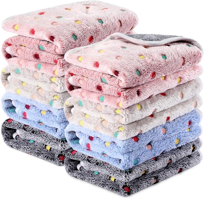 Tudomro 8 Pcs Guinea Pig Blankets Absorbent Washable Animal Fleece Bedding Cage Liners Waterproof Reusable Pet Pee Sleep Mat Pad Cover for Chinchilla Hamster Ferret(Dot,12 x 12 Inch)