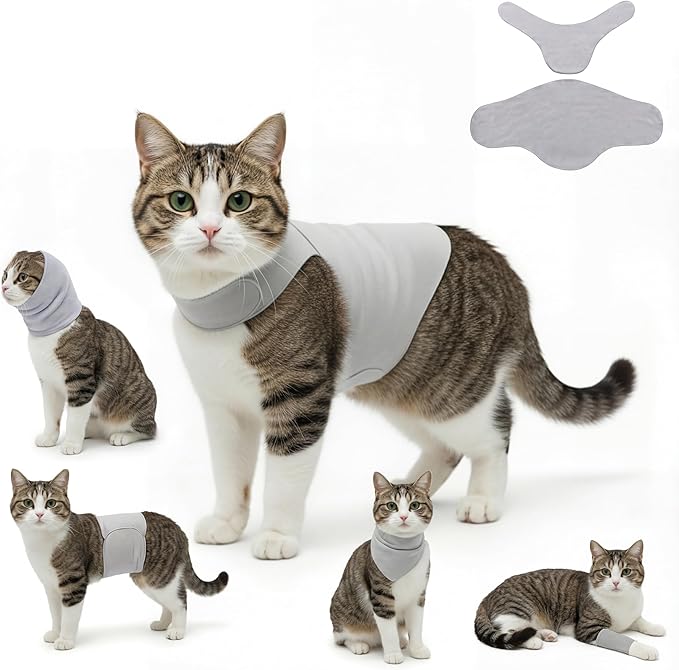 DAJIDALI® Modular Dog & Cat Anxiety Jacket, 2-Piece Calming Vest with Detachable Ear Hood, Silent Self-Adhesive Fabric, Thunder Relief & Post-Surgery Recovery Wrap