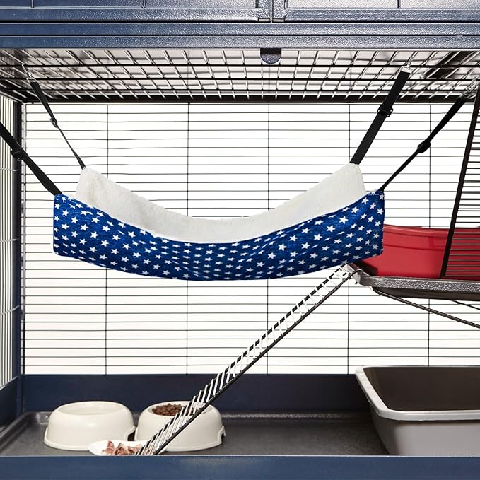 2 Pieces Reversible Cat Hanging Hammock Soft Breathable Pet Cage Hammock with Adjustable Straps and Metal Hooks Double Sided Hanging Bed for Small Dogs Rabbits(Pentagram,L)