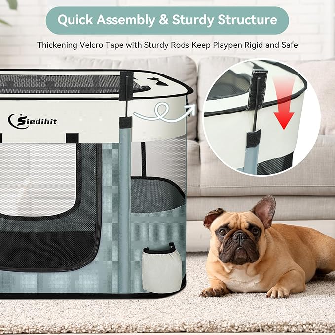 Dog Cat Playpen, Pet Puppy Portable Playpens for Outdoor Travel Crate, Indoor After Surgery Use, Foldable Dog Kennel Tent for Rabbit or Small Animals and Tent Stakes (Grey, Small)