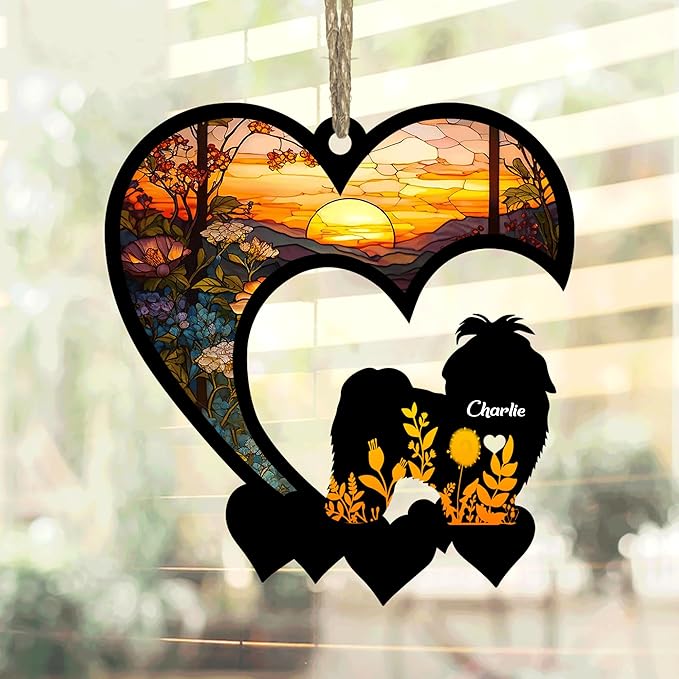 Lovely POD Shih Tzu Suncatcher Ornaments, Personalized Shih Tzu Memorial with Name, Dogs Loss Ornaments, Dog Remembrance Gift, Dog Memory Ornament, Loss of Dogs Sympathy Gifts