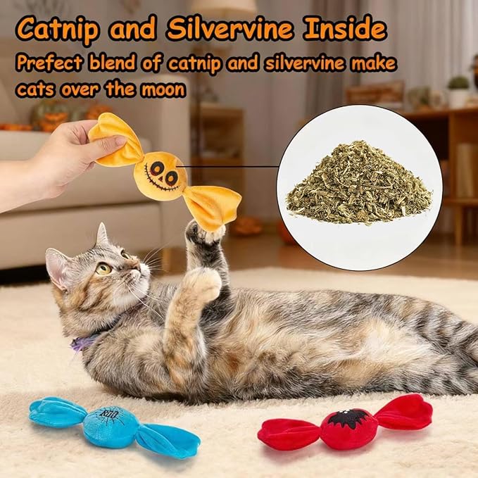 Retro Shaw Cat Toys,Kitty Xmas Bundle Candy Catnip Toys with Crinkle Sound Inside,3PCS Sweet Treats Cat Toy, Trick or Treat for Kitten Toys,Interactive Indoor Kitty Kicker for All Breeds