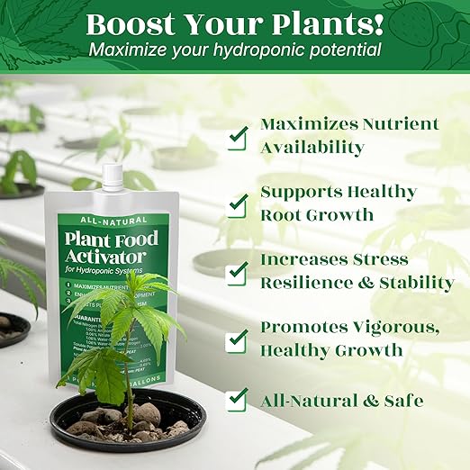 All-Natural Plant Food Activator for Hydroponic Systems (DWC, NFT, Ebb&Flow), Heavy-Metal-Free, for Indoor/Outdoor Hydroponics, Hydroponics Nutrients Enhancer, Humic Fulvic Acid Liquid Concentrate