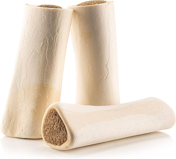 Jack&Pup 5-6" Filled Dog Bones for Large Dogs, Flavored Shin Dog Bones Long Lasting, Stuffed Bone for Dogs, High Protein, Peanut Butter Flavor - 3 Pack