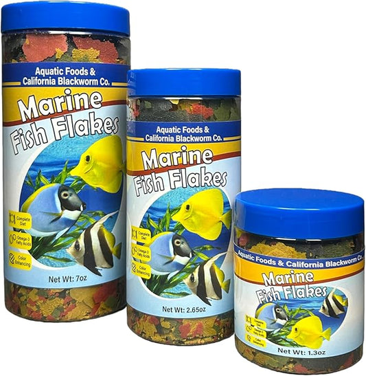 Aquatic Foods Inc. Premium Marine Fish Flakes with Algae, Seaweed and Nori for Clown Fish, Tangs, Butterflies, Angel Fish, 4-Type Wafer Mix & 12-Type Pellet Mix Included 2.65oz Canister