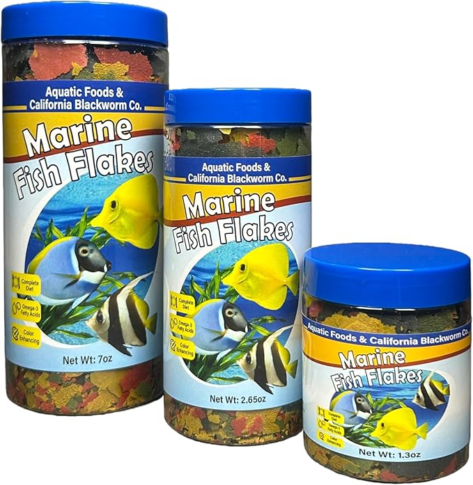 Aquatic Foods Inc. Premium Marine Fish Flakes with Algae, Seaweed and Nori for Clown Fish, Tangs, Butterflies, Angel Fish, 4-Type Wafer Mix & 12-Type Pellet Mix Included 1.30oz Canister