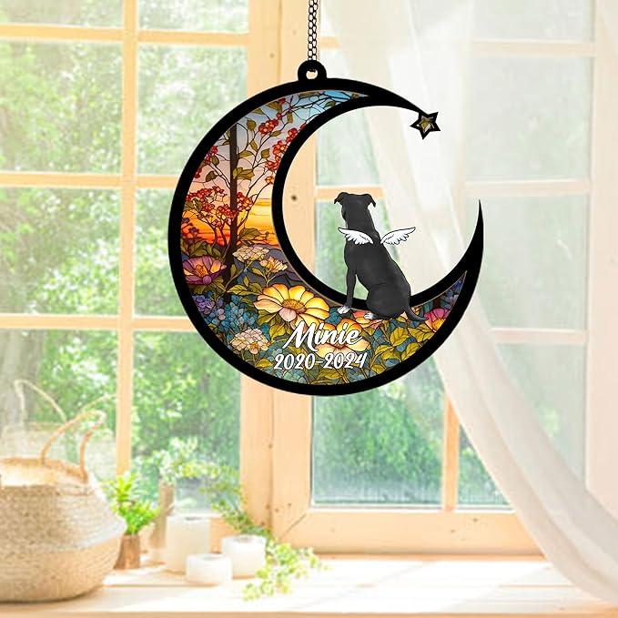 Personalized Staffordshire Bull Terrier Sun Catcher, Dog Memorial Gifts, Custom Staffordshire Bull Terrier with Wings Ornament Christmas Tree, Loss of Dog Sympathy Gift Memorial Suncatchers