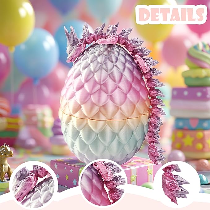 6PCS 3D Printed Dragon Egg with Movable Dragon Inside, Party Favors for Kids, Unique Dragon Toys, Creative Eggs Decor, Fun Gifts for Boys & Girls
