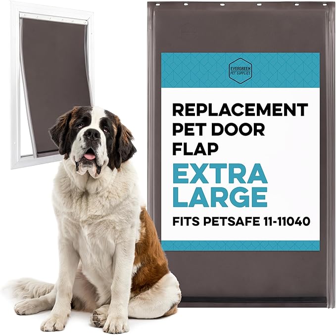 Evergreen Pet Supplies Extra Large Pet Flap Replacement - Compatible with Petsafe PAC 11-11040 - Quick Setup & Dog Door Flap Replacement - Weather-Resistant & Sliding Glass Door Insert - X-Large Brown