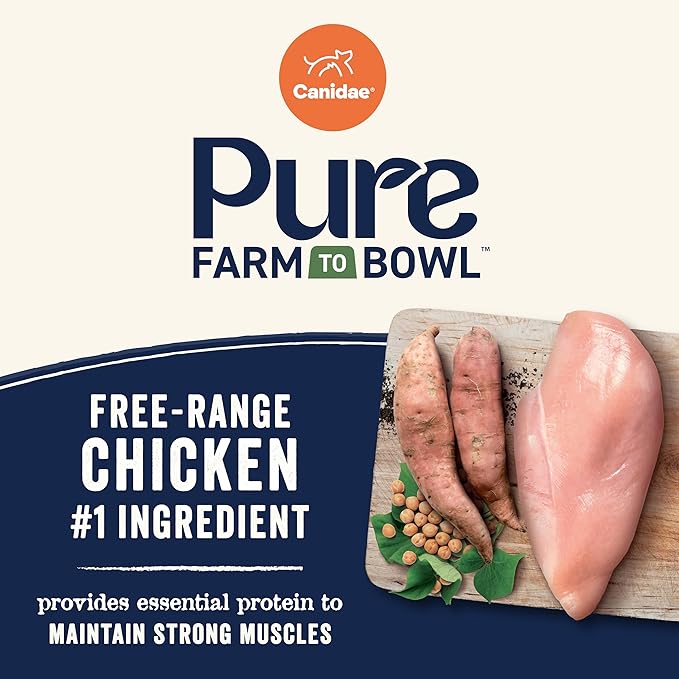Canidae Pure Farm to Bowl Free-Range Chicken, Sweet Potato & Garbanzo Bean Grain-Free Senior Dog Food, Adult 12lb