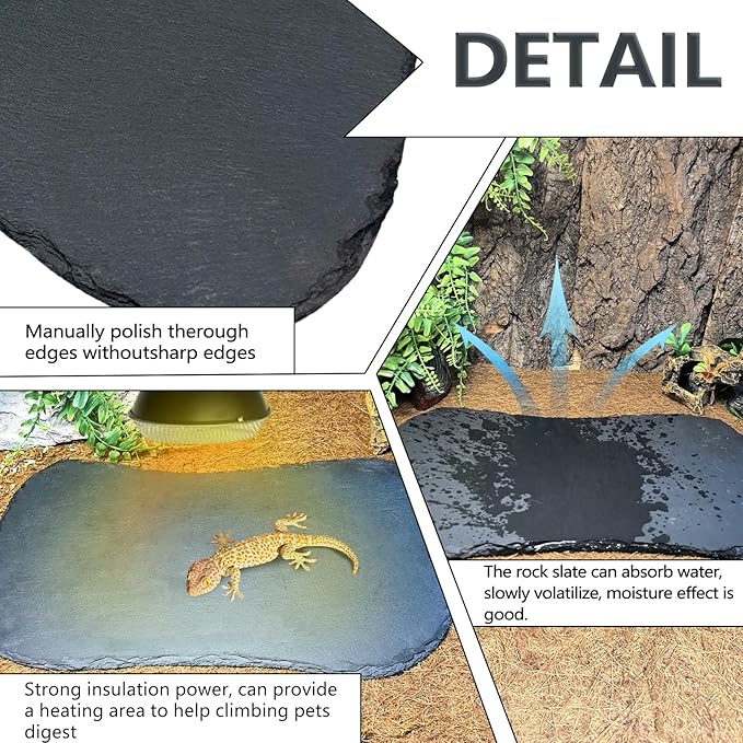 Reptile Basking Platform 13.5''x8.0'' Turtle Rock Slate Feeding Bowl Food Dish Feed Plate Tortoise Bathing Resting Slab for Lizard Gecko Bearded Dragon Chameleon Snake Frog