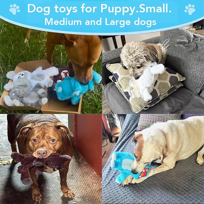 Bzonsmart 5 Pack Squeaky Dog Toys.Tough Plush Chew Toys for Dogs.Interactive Dog Toys to Keep Puppies Medium Large Breed Dogs Busy .Durable Anti-Boredom Dog Toys for Teething & Playtime.