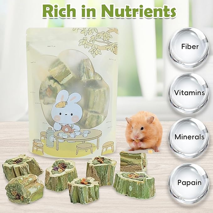 Fhiny Rabbit Chew Toys Natural Baked Papaya Wood Bunny Molar Treats Contain Alfalfa Grass Apple Carrot and Purple Sweet Potato Filling for Hamsters Guinea Pigs Chinchillas Teeth Grinding(0.22 lb)