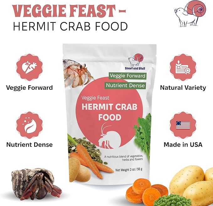 Snout and Shell Veggie Feast Hermit Crab Food – Nutrient-Dense Vegetable Blend with Pea Flakes, Pumpkin Seed, Carrots & Flowers – Natural Foraging Mix for All Hermit Crab Species – 2 oz / 56 g
