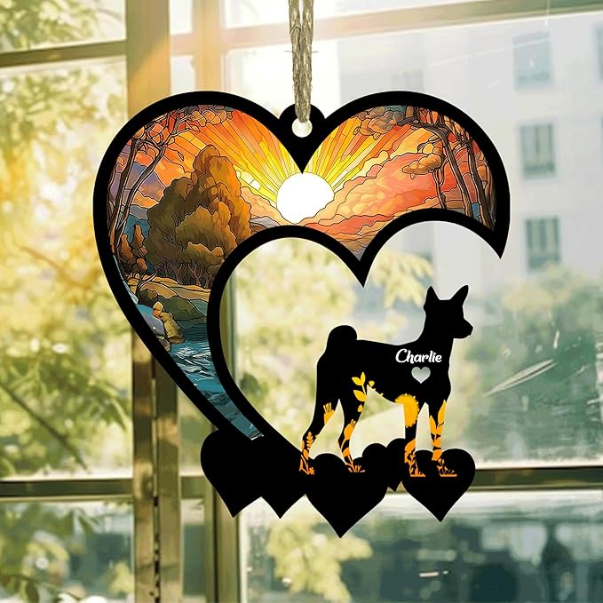 Lovely POD Basenji Suncatcher Ornaments, Personalized Basenji Memorial with Name, Dogs Loss Ornaments, Dog Remembrance Gift, Dog Memory Ornament, Loss of Dogs Sympathy Gifts