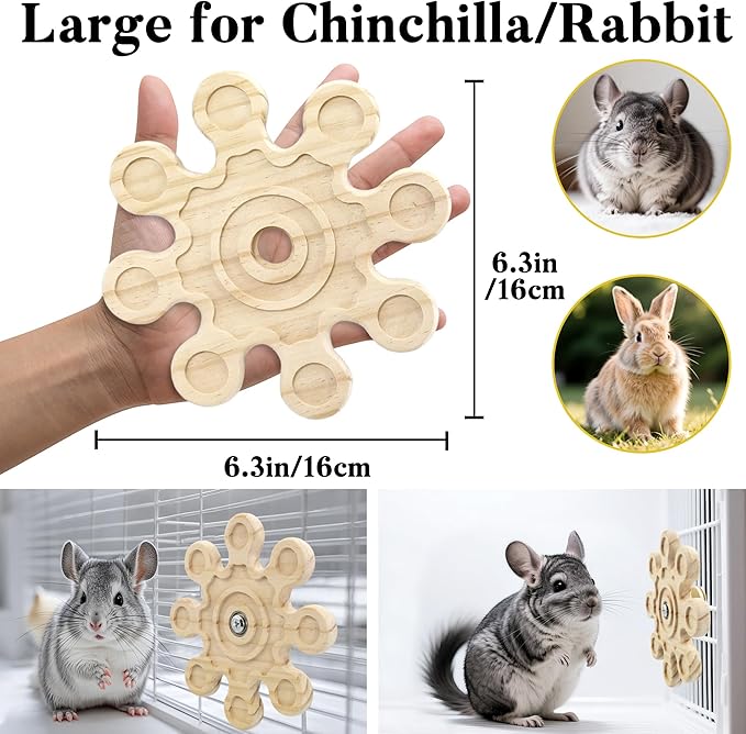 Rotating Natural Wood Chinchilla Chew Toys for Teeth, Interactive Enrichment Toys, Hanging Exercise Chinchilla Toys for Cage for Playtime, Spinner Cage Accessories Wheel