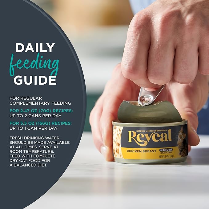 Reveal Natural Wet Canned Cat Food, Limited Ingredient, Grain-Free, High Protein with No Artificial Additives, Fish Variety in Broth (12 x 2.47 oz Cans)