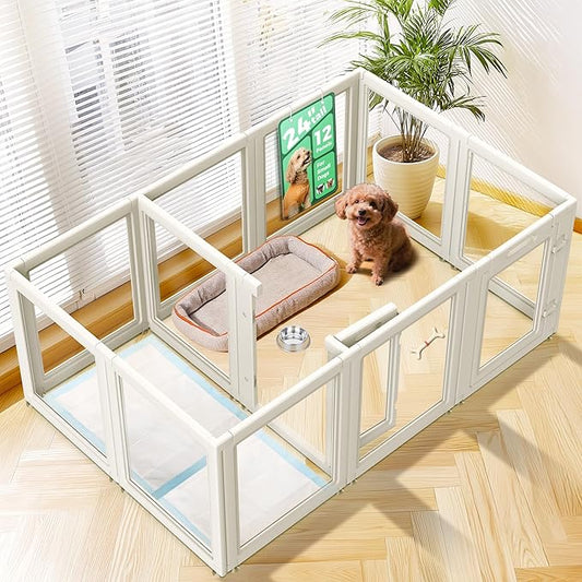 FXW AuraSpace Acrylic Indoor Dog Playpen for Puppies and Small Dogs, 24 Inch, 12 Panels, White