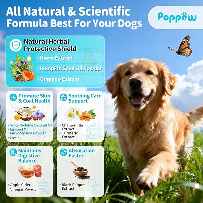 Flea and Tick Prevention Support for Dogs, Natural Flea Treatment Drops with Neem, Oregano for Puppy Oral Flea and Tick Treatment Supplement for All Breeds and Ages - Chicken Flavor, 2 FL.Oz