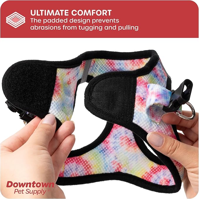 Downtown Pet Supply Step-in Dog Harness – No Pull, Adjustable Padded Mesh with Reflective Trim, Secure Buckle Strap – Comfortable & Breathable Small Dog Harness, Medium, Tye Die