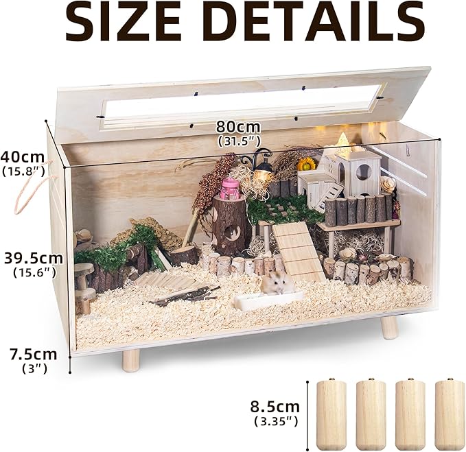 Pine Small Animals Houses&Habitats Chewproof, 32" Pine Guinea Pig Cage Hamster Cage for Small Animals (32" Medium, Short-Legged Stick)