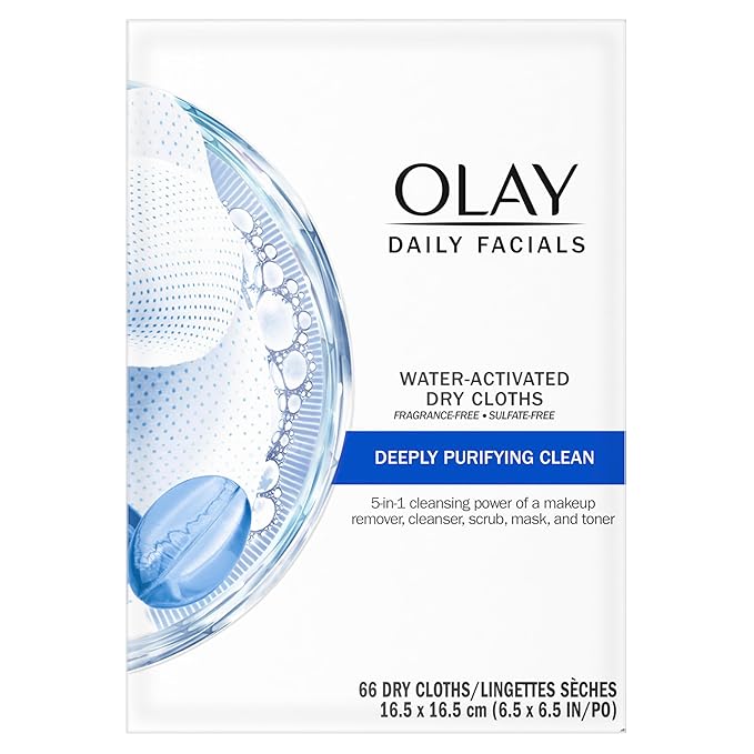 Olay Makeup Remover Wipes, Daily Facials Deep Clean Face Cleanser for Normal to Oily Skin, Alcohol & Fragrance Free, Soft Face Wash Towels, Travel Essentials for Women, Convenient Dry Cloths, 66 ct