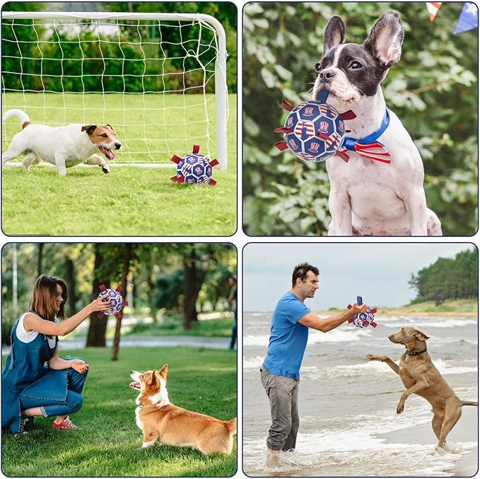 Diman Dog Toy Soccer Ball : Outdoor Dog Toys, Dog's Independence Day Gift, Dogs Soccer Ball with Straps for Tug of War, Pet Birthday Gift for Small Medium (6 Inch)