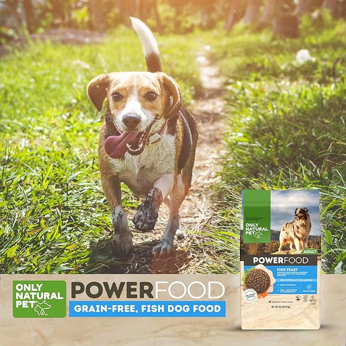 Only Natural Pet PowerFood Fish Feast Grain-Free Dry Dog Food w/Wild-Caught Whitefish, Pumpkin & Superfoods - High Protein, Low Carb Recipe for Small to Large Breeds, Adult to Senior - 20 lb Bag