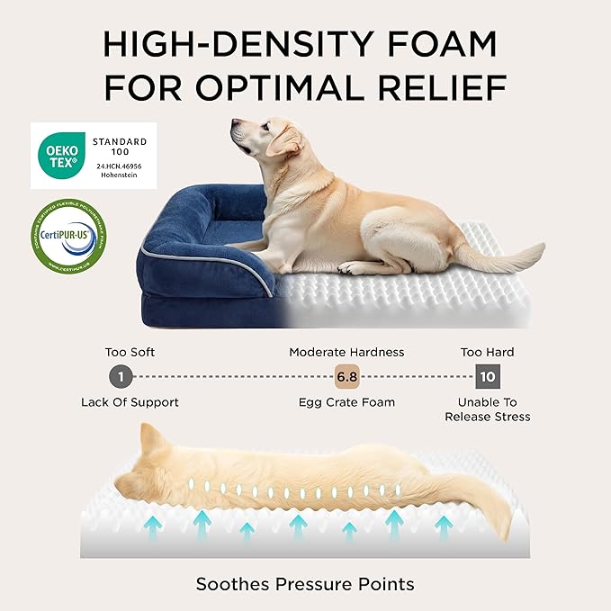 Bedsure Orthopedic Dog Bed for Extra Large Dogs - XL Washable Dog Sofa Beds Large, Supportive Foam Pet Couch Bed with Removable Washable Cover, Waterproof Lining and Nonskid Bottom, Navy Blue