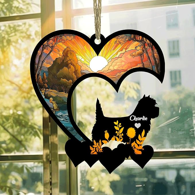 Lovely POD Cairn Terrier Suncatcher Ornaments, Personalized Cairn Terrier Memorial with Name, Dogs Loss Ornaments, Dog Remembrance Gift, Dog Memory Ornament, Loss of Dogs Sympathy Gifts