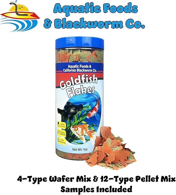 Aquatic Foods Inc. Goldfish Flakes, 42% Protein Premium Goldfish Flakes for Aquarium and Pond Fish. Also Good for Koi 7.0oz Canister