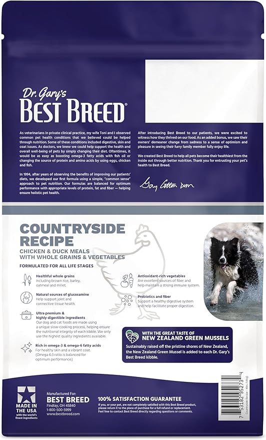 Best Breed Dr. Gary's Countryside Recipe Slow-Cooked in USA, Natural Dry Dog Food for All Breeds and Sizes, 4lbs.