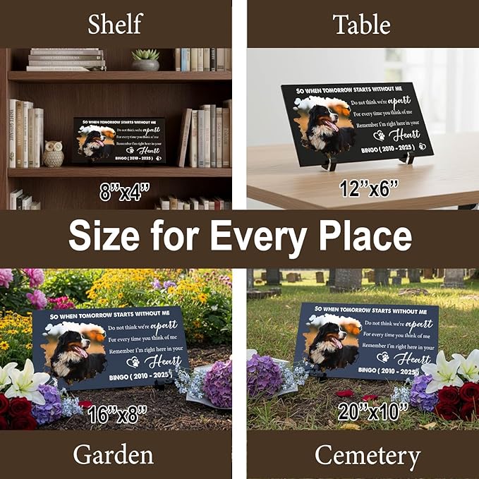Personalized Dog Headstone Printed in The US, Dog Tombstone for Indoor and Outdoor, Customized Pet Memorial Stone with Photo, Name and Date for Beloved Pet, Black Granite