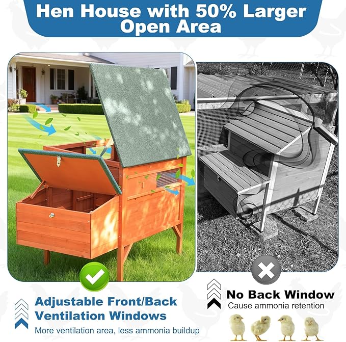 Outdoor Chicken Coop Weatherproof Wooden Hen House Small Animal Pet Hutch with Asphalt Roof Elevated Legs Removable PVC Layer Above Nest Box Pull-Out Tray