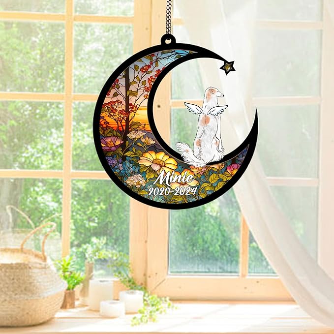 Personalized Borzoi Sun Catcher, Dog Memorial Gifts, Custom Borzoi with Wings Ornament Christmas Tree, Loss of Dog Sympathy Gift Memorial Suncatchers