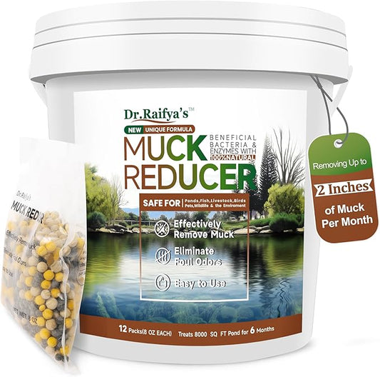 Dr.Raifya’s Muck Reducer Pellets 6 LB - Natural Pond Sludge Solution, Experience The Pure Water & Fresh Odor, Easy to Use, Beneficial Bacteria Safe for Fish, Lake & Outdoor Ponds, 6-Month Supply
