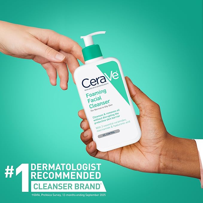 CeraVe Foaming Facial Cleanser, Daily Face Wash for Oily Skin, Hyaluronic Acid + Ceramides + Niacinamide, Fragrance Free & Paraben Free, Non-Drying Oil Control Face Wash, 19 Fluid Ounce