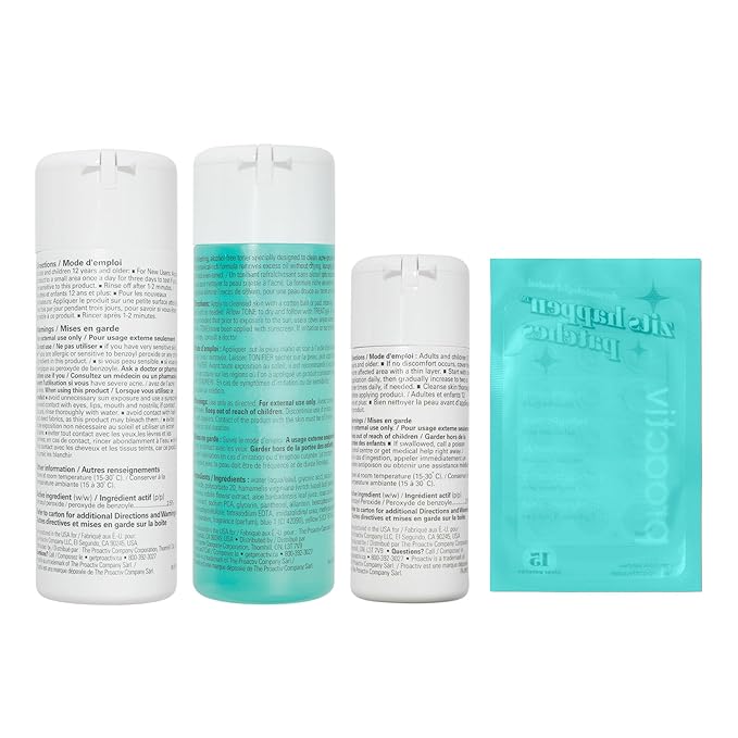 Proactiv 3 Step Acne Treatment System, 60 Day Complete Skincare Kit with Benzoyl Peroxide Cleanser, Toner, Repairing Treatment, and 15‑Count Pimple Patch