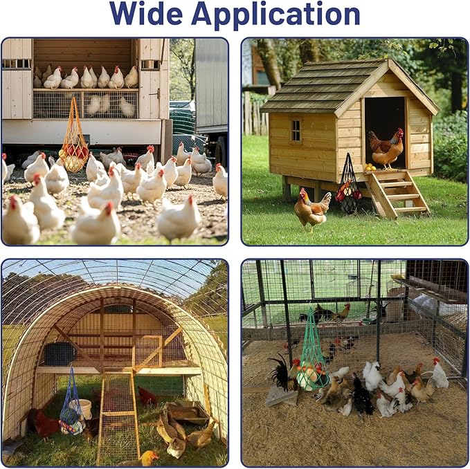 4 Pcs Chicken Vegetable Hanging Feeder String Bag, Chicken Treat Holder Feeding Toy with Hook for Poultry