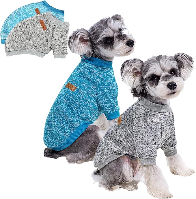2 Pack Dog Sweaters for Small Dogs - Warm Winter Puppy Sweaters Cute Soft Dog Clothes Outfit Pet Costume for Boy Girl Doggie, Cat, Bulldog Pug Yorkie Kitten Chihuahua