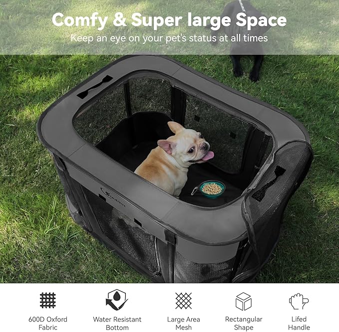Dog Cat Playpen, Pet Puppy Portable Pens for Outdoor Travel Crate, Indoor After Surgery Use, Foldable Dog Kennel Tent for Rabbit or Small Animals and Tent Stakes(Dark Grey, Middle)