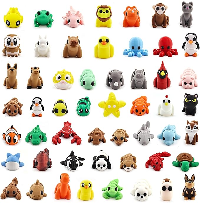 53 PCS Animals Figures, 3D Printed Animals Figurines, Fidget Toys for Halloween, Fun Party Favors for Kids, Unique Birthday&Christmas Gift, Classroom Rewards, Desk Pets Articulated Toy