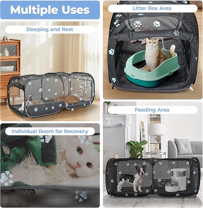 2-in-1 Dog Playpen 58''Pop Up Cat Pet Playpen, Assembly-Free Indoor Outdoor Kitten Enclosure, Breathable Cat Cage Portable Puppy Tent Crates Kennel for Small Animals(No Divider, Unified Space)