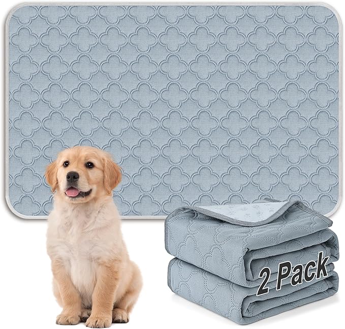 Washable Super Absorbent Pee Pads - 2 Pack Reusable Waterproof Pet Training Pads with Paw Shape Non-Slip Backing (Light Grey, 36" x 48")