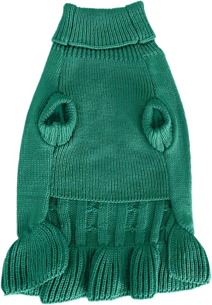 CHBORCHICEN Small Dog Sweaters Knitted Pet Cat Warm Dog Sweatshirt Winter Clothes Kitten Puppy Sweater (M, Dress-Green)
