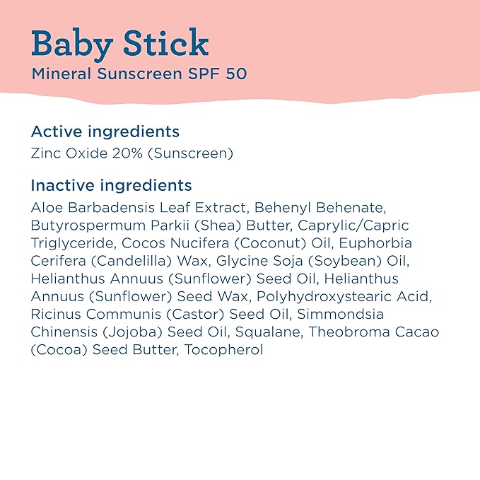 Blue Lizard BABY Mineral Sunscreen Stick with Zinc Oxide, SPF 50+, Water Resistant, UVA/UVB Protection - Easy to apply, Fragrance Free, .5 oz