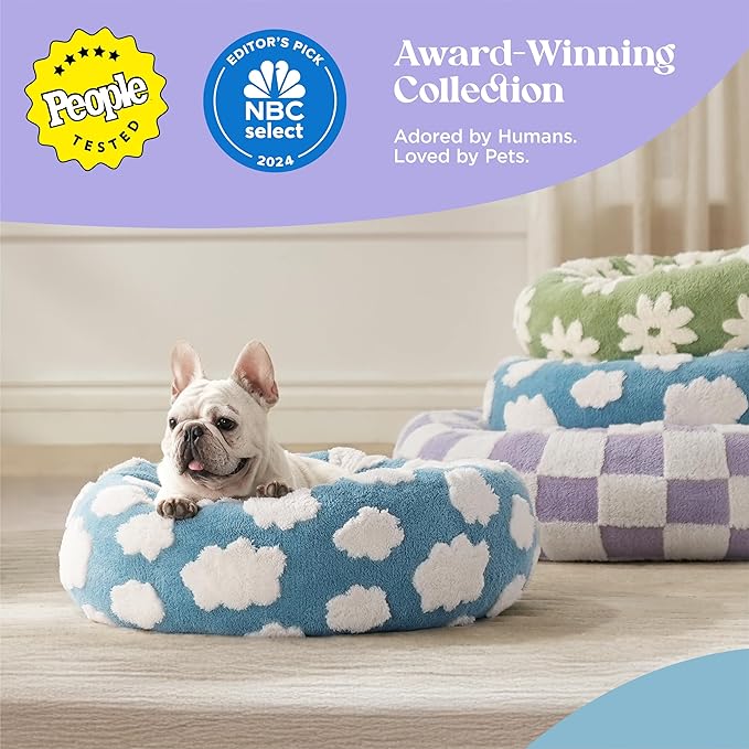 LE SURE Shown on TV Donut Large Dog Bed - Round Cat Beds Indoor Anti-Anxiety Calming Present for Pets, Washable Cute Modern Beds with Jacquard Shaggy Plush & Anti Slip Bottom, 36 Inch, Brown